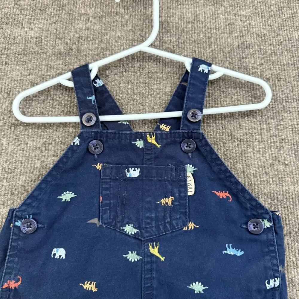 Carters Baby Boys Dinosaur Print Shortalls Size 18 Months Navy Overalls Romper
